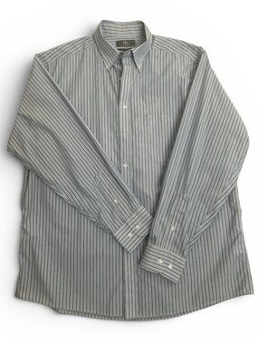 Men's Blue Striped Button-Down Dress Shirt, Size Large.